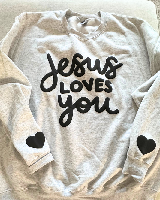 JLY Light Gray Crewneck with Dark Gray Puff